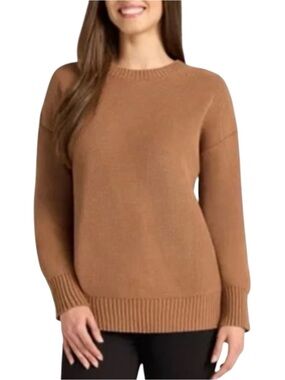 Matty M Tan Cotton Knit Crewneck Sweater Size S